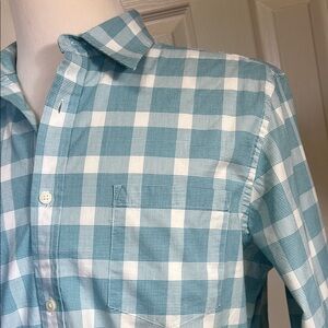 Banana Republic Soft-Wash Tailored Slim Fit Teal & White Plaid Men's Shirt Sz L